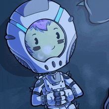 a cartoon drawing of a person wearing a space suit and helmet