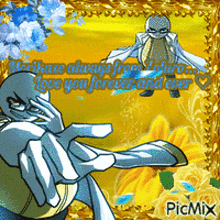 a picture of a cartoon character with the words " love you forever and ever " written on it