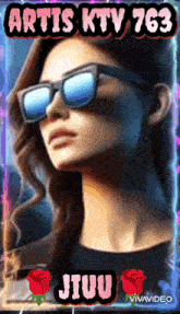 a picture of a woman wearing sunglasses and the name jiuu
