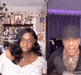 a woman and a man are standing next to each other in a room with a tiktok watermark