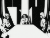 a black and white drawing of a group of people