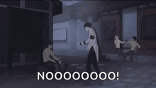 a group of people are standing in a room in a video game and one of them is talking .