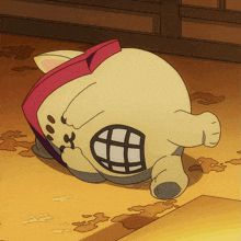 a cartoon drawing of a cat laying on its back with its mouth open