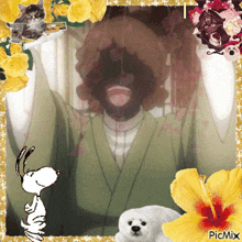 a picture of a man in a kimono with flowers and snoopy and a polar bear by picmix