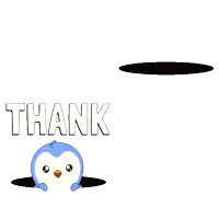 a penguin is peeking out of a hole with the words thank you written below it