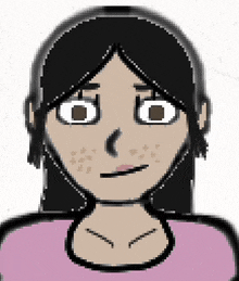 a cartoon drawing of a woman with black hair and freckles