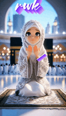 a cartoon of a woman praying with the word ruk above her