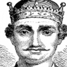 a man with a mustache and a crown on his head .