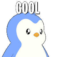 a blue and white penguin wearing sunglasses with the word cool written above it