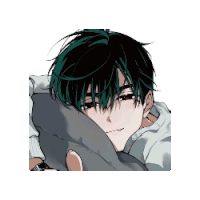 a boy with green hair is laying down with a pillow on his head .