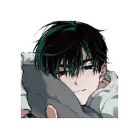 a boy with green hair is laying down with a pillow on his head .