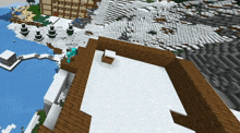 an aerial view of a snowy landscape in a minecraft game