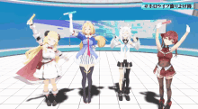 a group of anime characters are dancing in a room with a sign that says #hololive