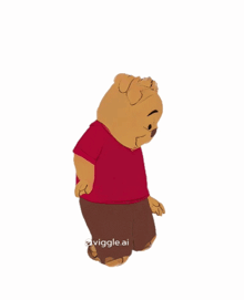 a drawing of winnie the pooh with a red shirt and brown shorts