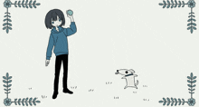 a cartoon of a boy playing with a dog