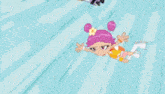a cartoon of two girls with pink hair and a flower in their hair .