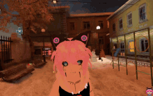 a screenshot of a video game shows a girl with pink hair and a cat ear