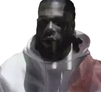 a man with dreadlocks is wearing a white hoodie with a red sleeve
