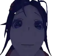 a close up of a girl with purple eyes