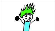 a drawing of a person with green hair and black arms