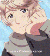 a close up of a person with the words russia x cadence canon written below them