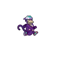 a pixel art of a purple monkey wearing a purple hat