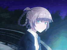 a drawing of a girl with a braided ponytail and blue eyes