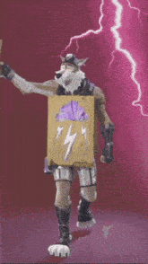 a cartoon character with a shield and lightning bolts on it