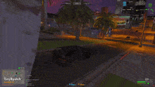 a video game screen shows a car driving down a street with tinybyatch on the bottom right