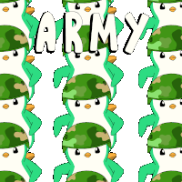a seamless pattern of penguins wearing military helmets with the word army written above them