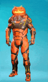 a futuristic soldier with a pumpkin head