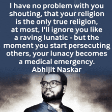 a quote by abhijit naskar is displayed on a blue background