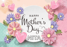 a mother 's day card with flowers and hearts