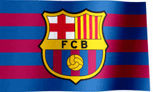 a blue and red striped flag with the fcb logo