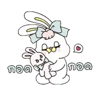 a cartoon rabbit with a bow on its head is holding a stuffed bunny .