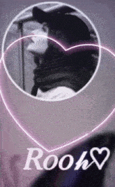 a picture of a woman in a hat is surrounded by a pink heart and the name rooh
