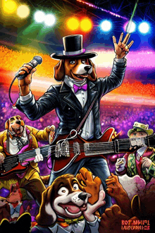 a cartoon of a dog singing into a microphone while playing a guitar