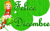 a girl is sitting on a green christmas ball with the words felice dicembre
