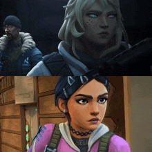 a video game character with a choker that says heli on it