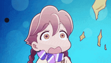 a cartoon drawing of a girl wearing a striped scarf