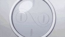 a close up of a white and purple circle with a purple background