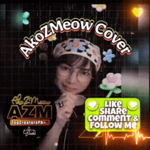 a picture of a girl with flowers and the words akozmeow cover