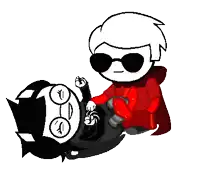 a pixel art drawing of a man in a red hoodie petting a black cat