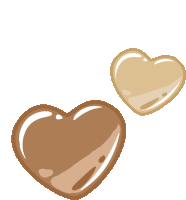 two brown hearts on a white background with a white border