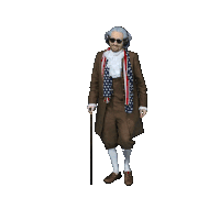 a man in a costume is jumping in the air with a cane
