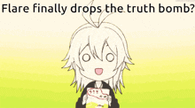 a cartoon of a girl holding a piece of paper with the words flare finally drops the truth bomb