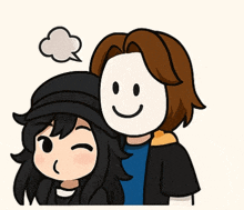 a cartoon of a man and a woman with a smiley face on their face
