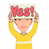 a man is holding a sign that says yes