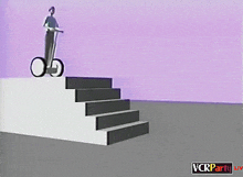 a man riding a segway up a set of stairs
