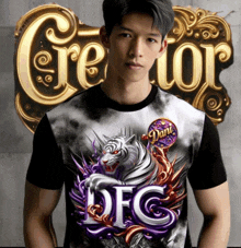 a man is wearing a shirt that says dfc on it